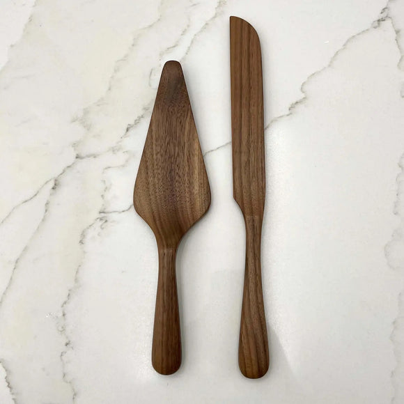 Walnut Cake Server Set