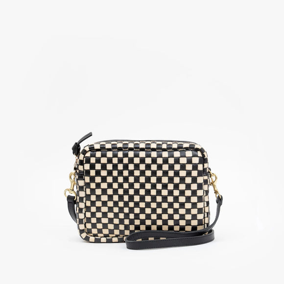 Midi Sac Black & Cream Woven Checker | Clare V.