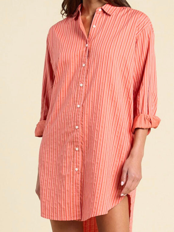 Callie Shirt Dress Terracotta Stripe | Trovata