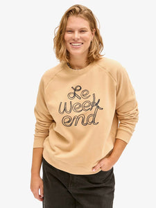 Le Weekend Sweatshirt Sand w/ Embroidery | Clare V.