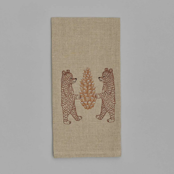 Coral & Tusk Tea Towel Bears w/ Pinecone