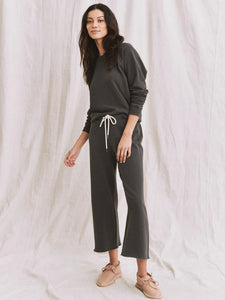 The Wide Leg Cropped Sweatpant Washed Black | The Great.